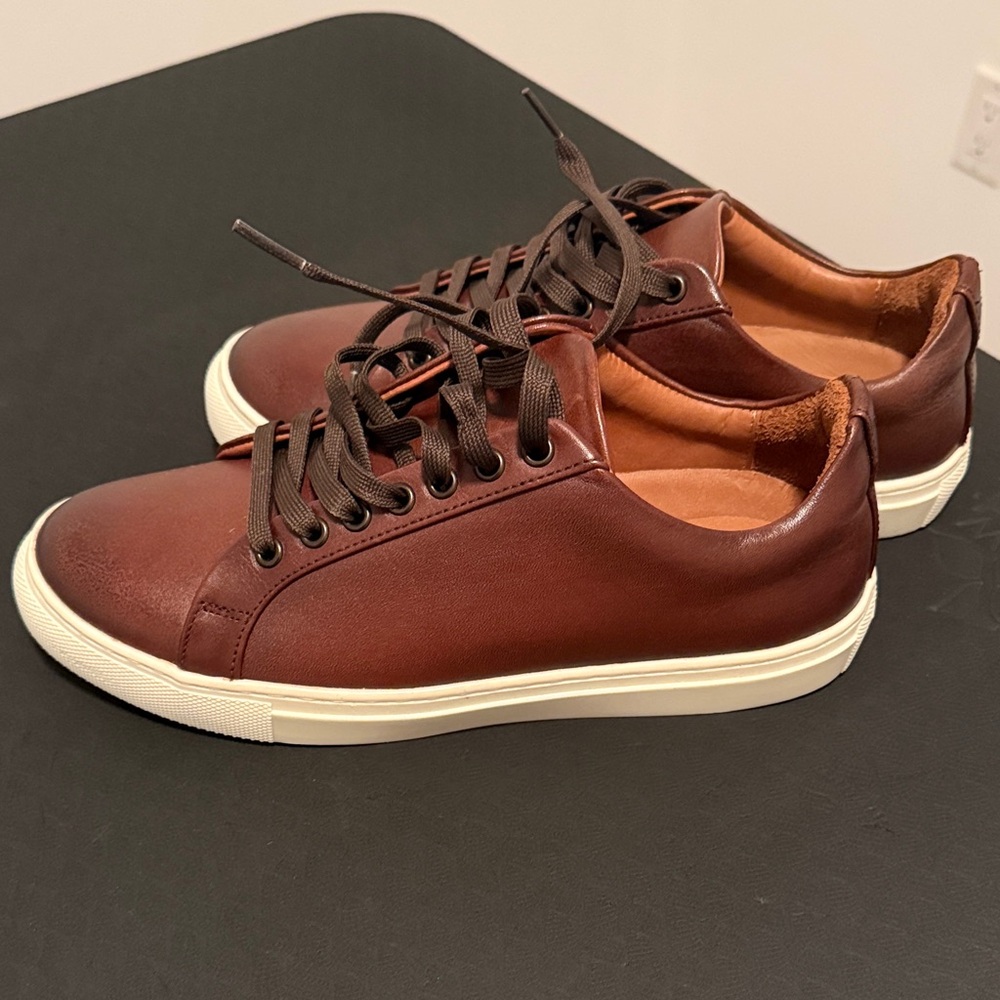 Thursday Boot Company Brown Leather Low-Top Sneakers with White Sole